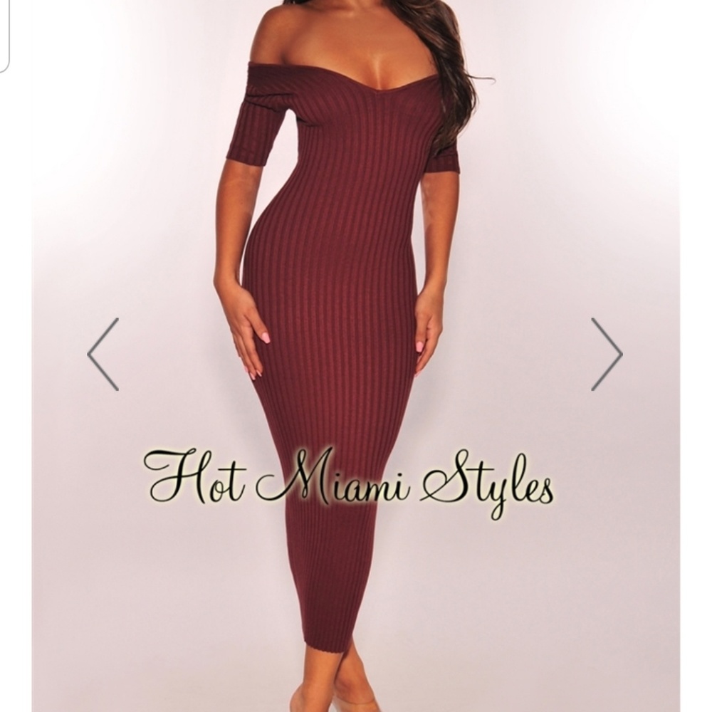 Hot Miami styles Chocolate ribbed midi dress